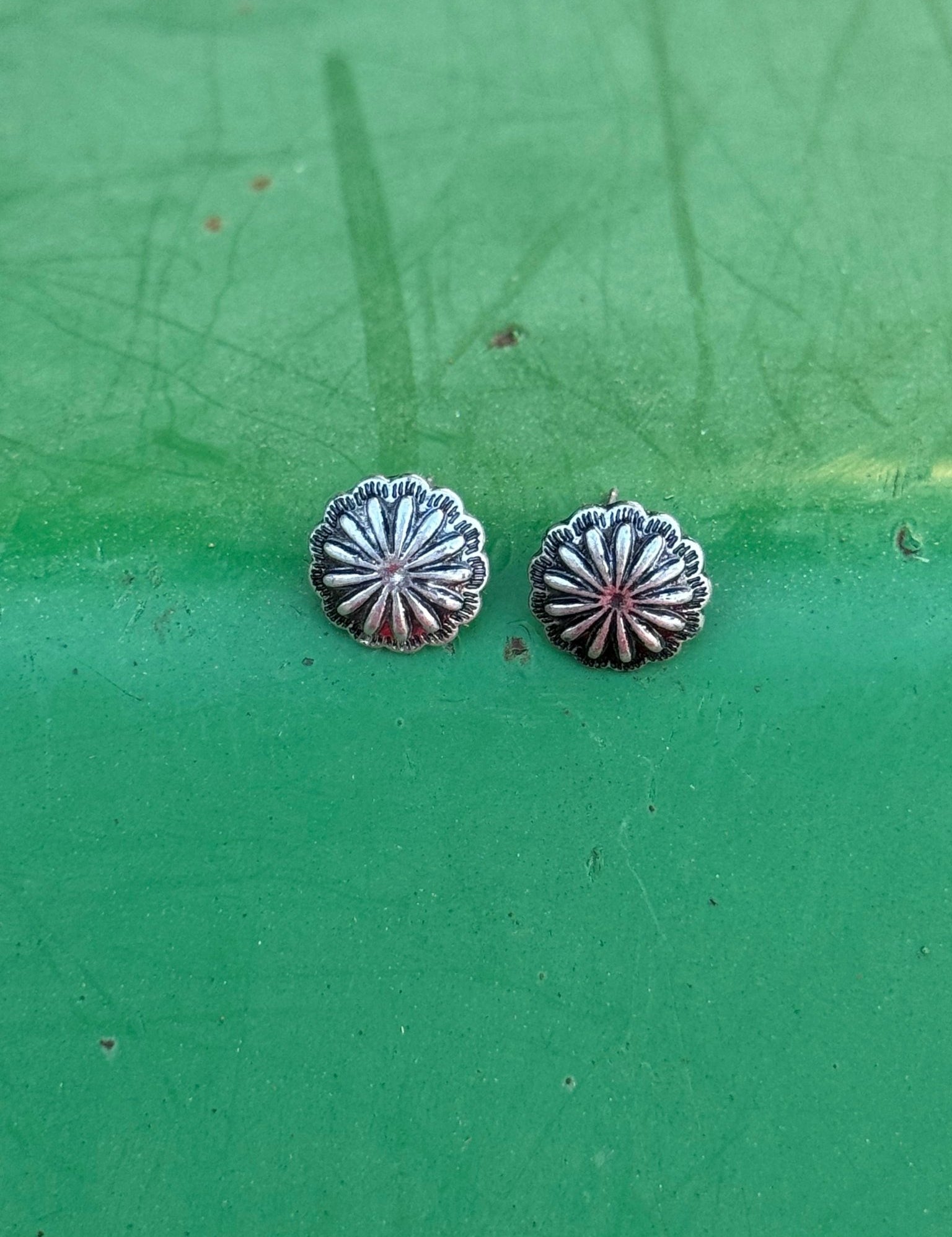 Tiny Silver Concho Stud Earrings