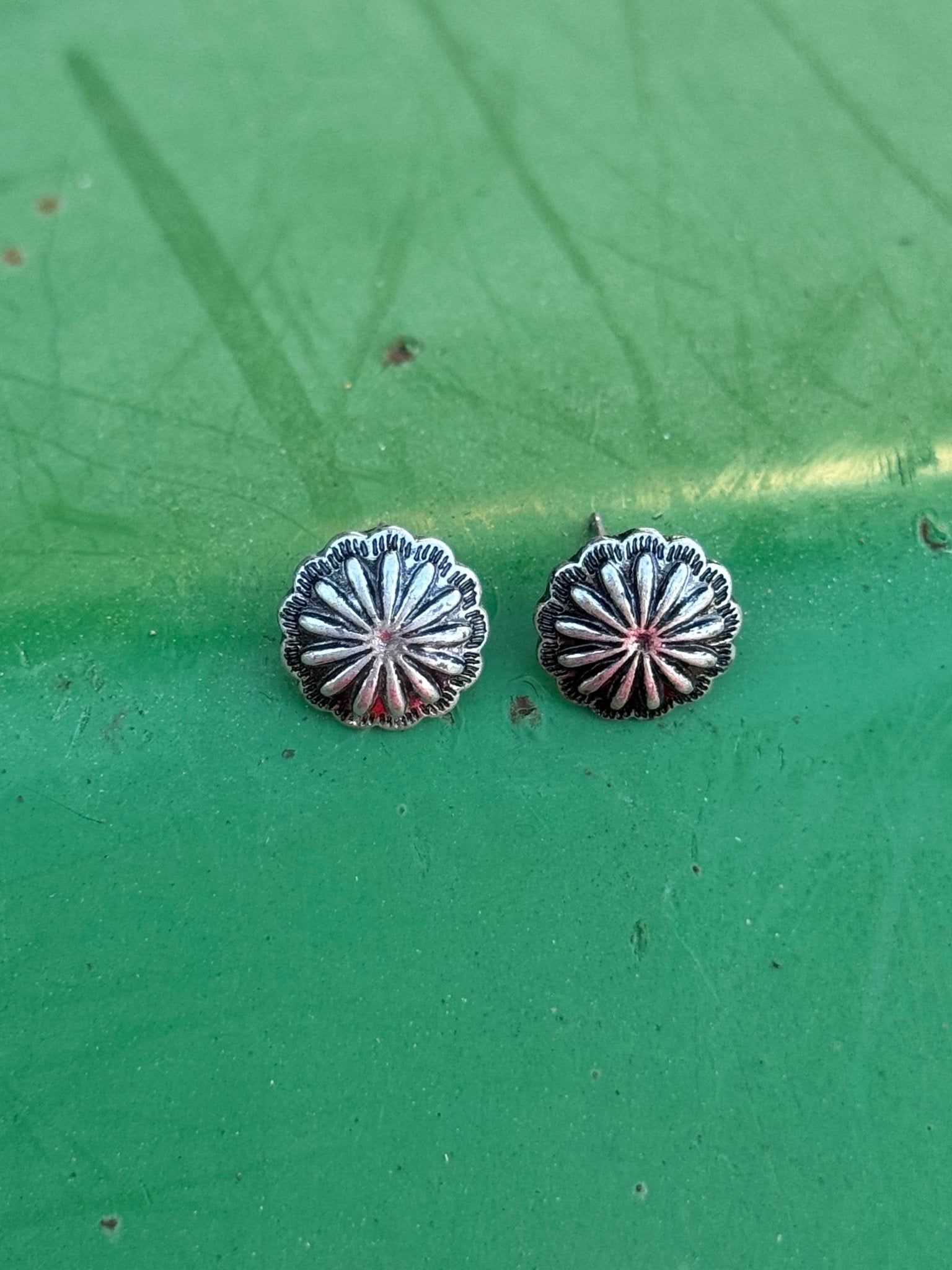 Tiny Silver Concho Stud Earrings