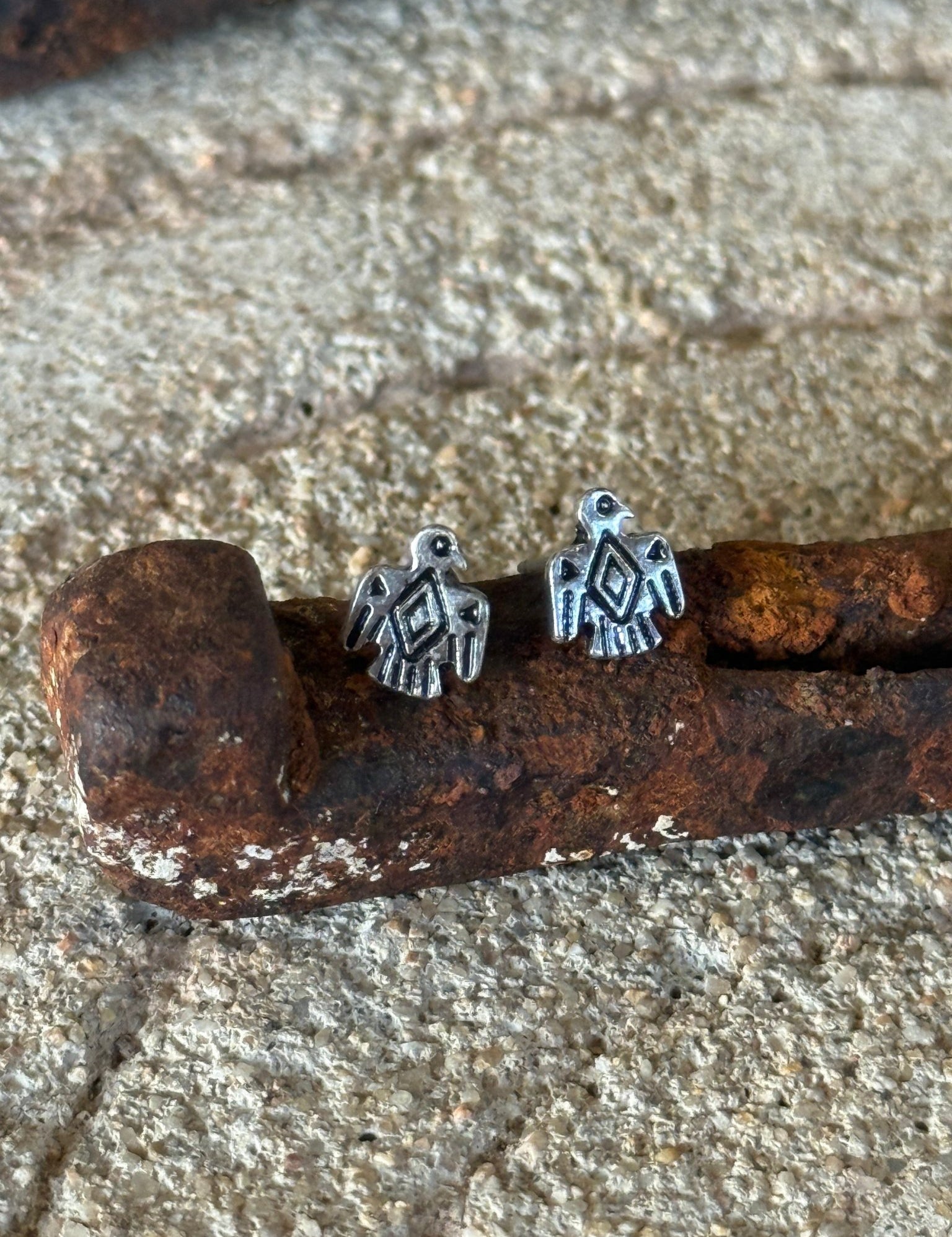 Tiny Silver Thunderbird Stud Earrings