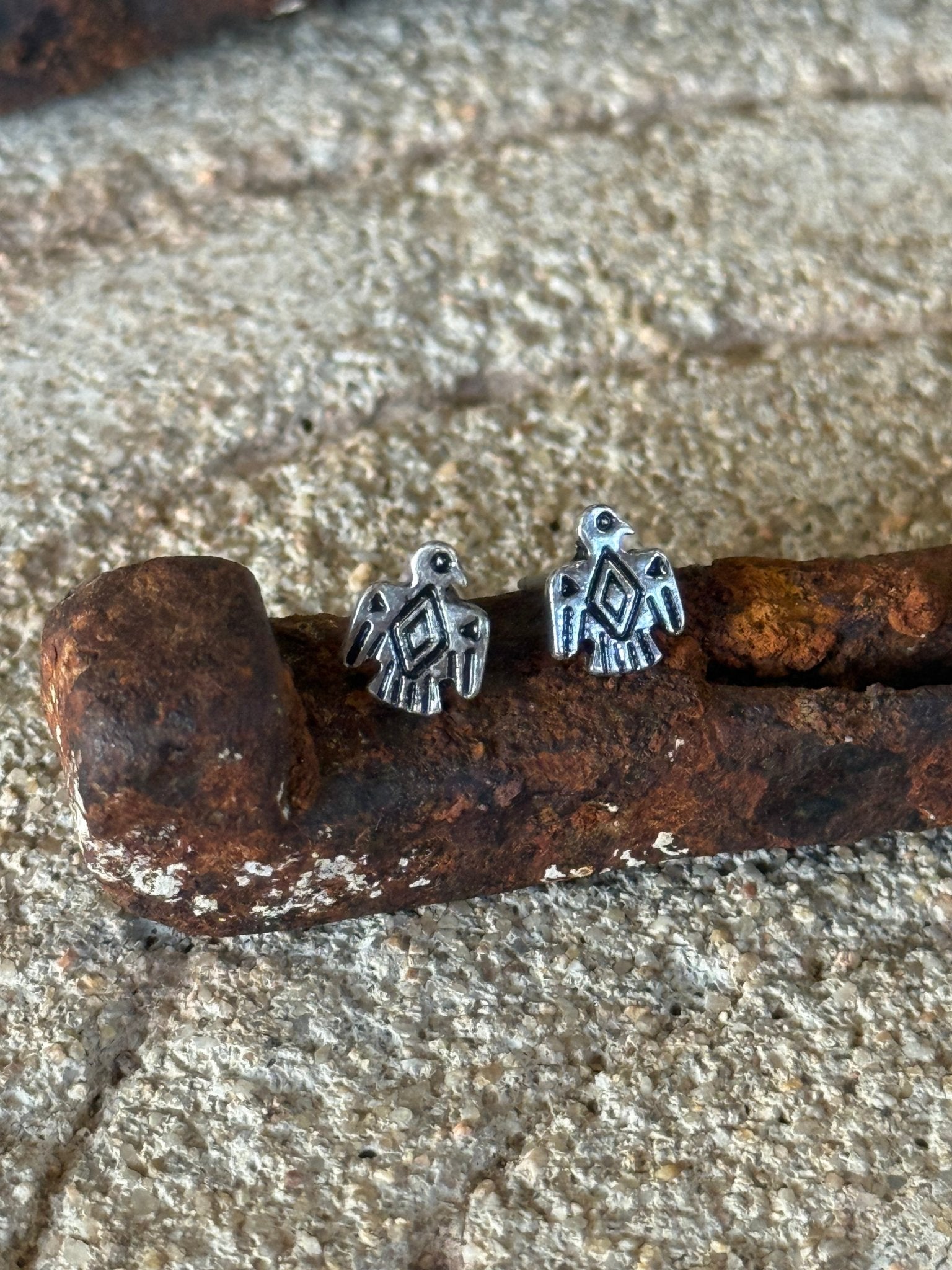 Tiny Silver Thunderbird Stud Earrings
