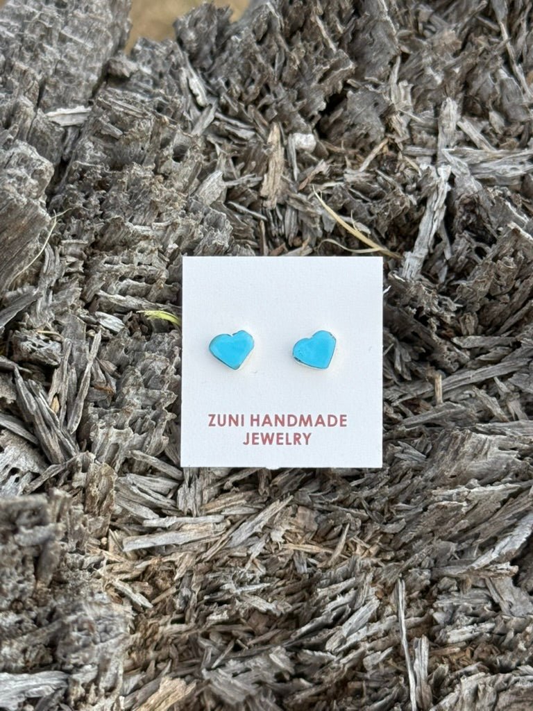 Tiny Zuni Turquoise Heart Stud Earrings