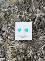Tiny Zuni Turquoise Heart Stud Earrings