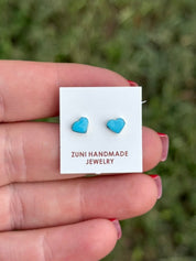 Tiny Zuni Turquoise Heart Stud Earrings