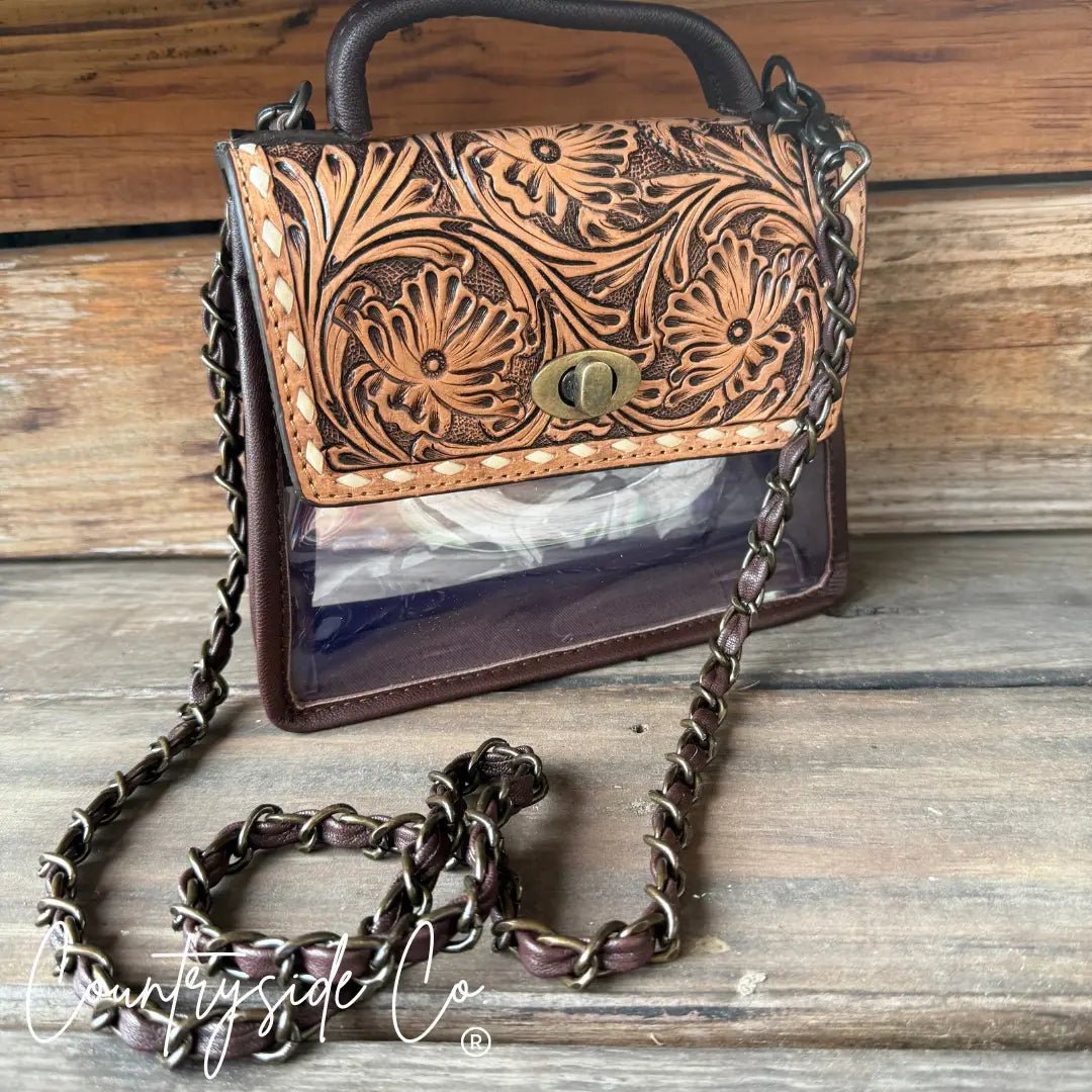 Tooled Leather Clear Stadium Bag