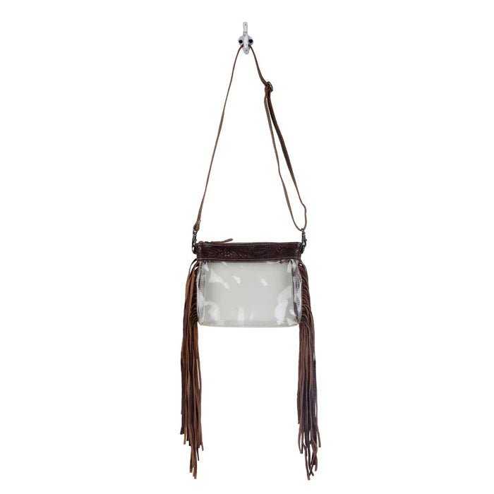 Tooled Leather Fringed Clear Crossbody Bag