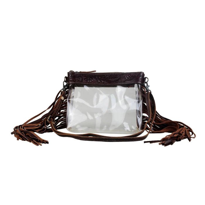 Tooled Leather Fringed Clear Crossbody Bag