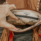 Cowhide Tooled Leather Fringe Crossbody Bag
