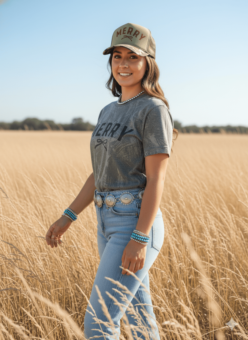 Tree Camo Merry Christmas Black Bow Graphic TeeHardwood CamoS