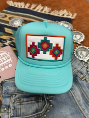 Tri - Aztec Embroidered Trucker Hat - Turquoise