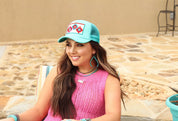 Tri - Aztec Embroidered Trucker Hat - Turquoise