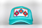 Tri - Aztec Embroidered Trucker Hat - Turquoise