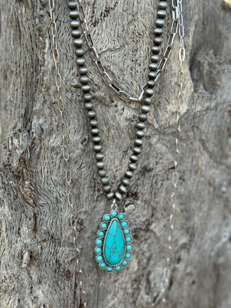 Triple Strand Turquoise Paperclip Chain Necklace