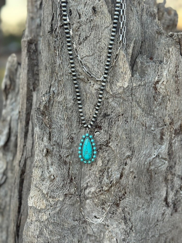 Triple Strand Turquoise Paperclip Chain Necklace