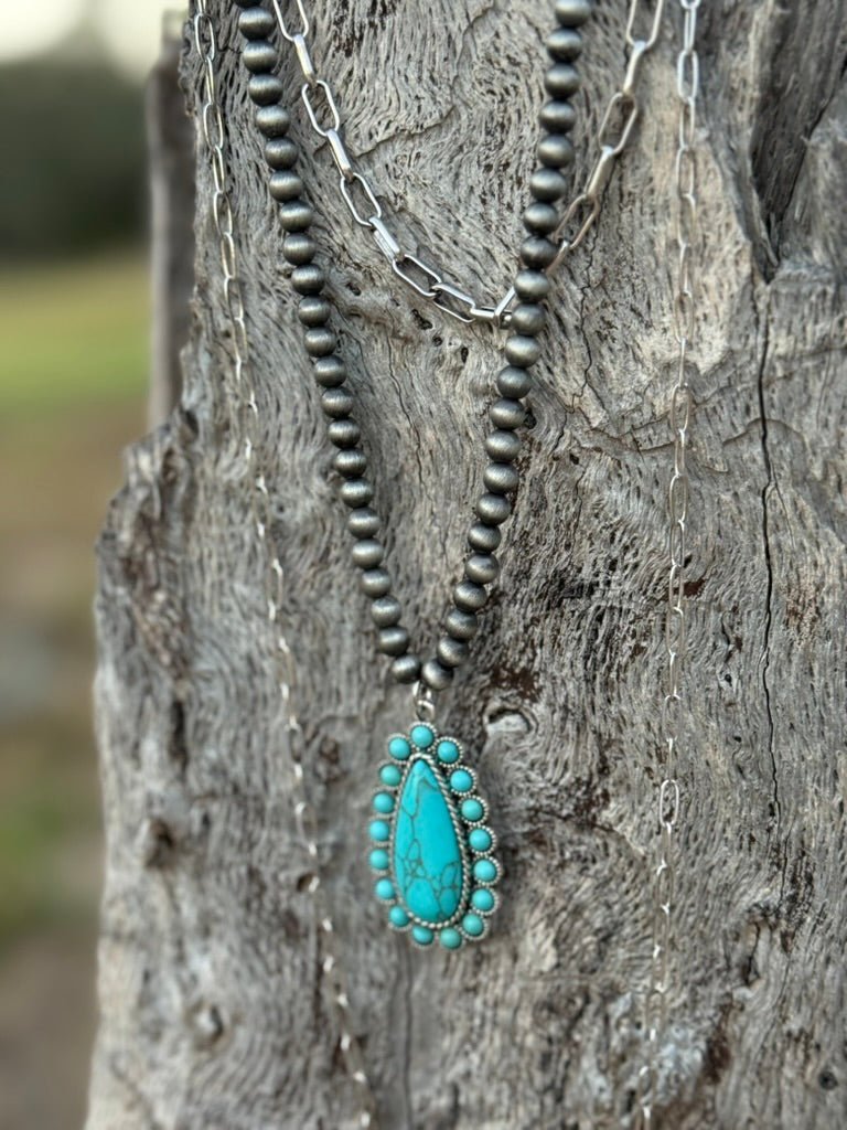 Triple Strand Turquoise Paperclip Chain Necklace
