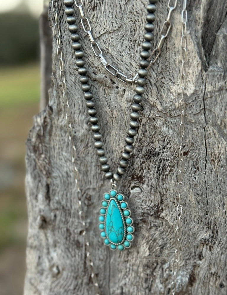 Triple Strand Turquoise Paperclip Chain Necklace