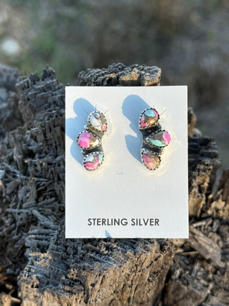 Triple Teardrop Cotton Candy Stud Earrings