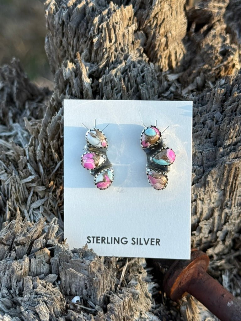 Triple Teardrop Cotton Candy Stud Earrings