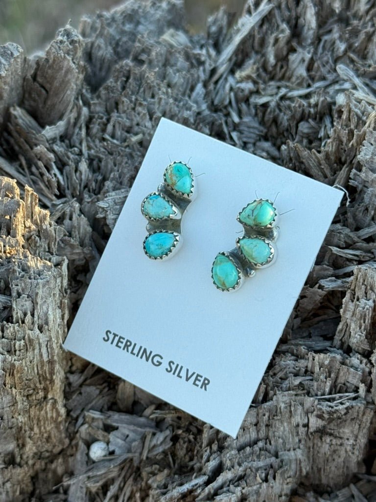Triple Teardrop Turquoise Stud Earrings