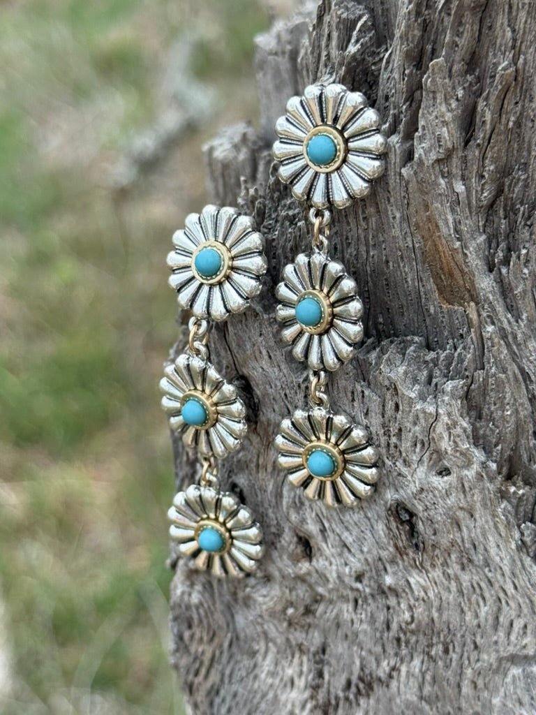 Triple Tier Floral Concho Dangle Earrings