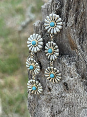 Triple Tier Floral Concho Dangle Earrings