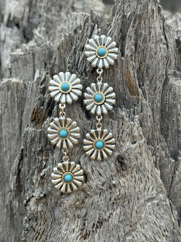 Triple Tier Floral Concho Dangle Earrings
