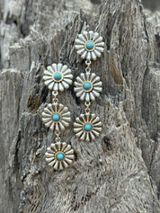 Triple Tier Floral Concho Dangle Earrings