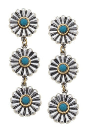 Triple Tier Floral Concho Dangle Earrings