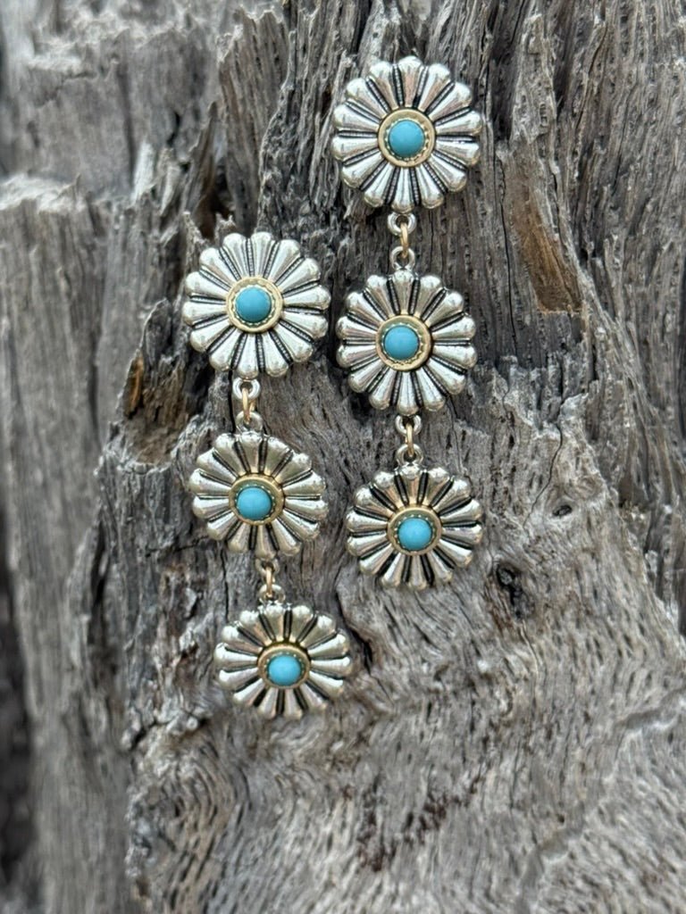 Triple Tier Floral Concho Dangle Earrings