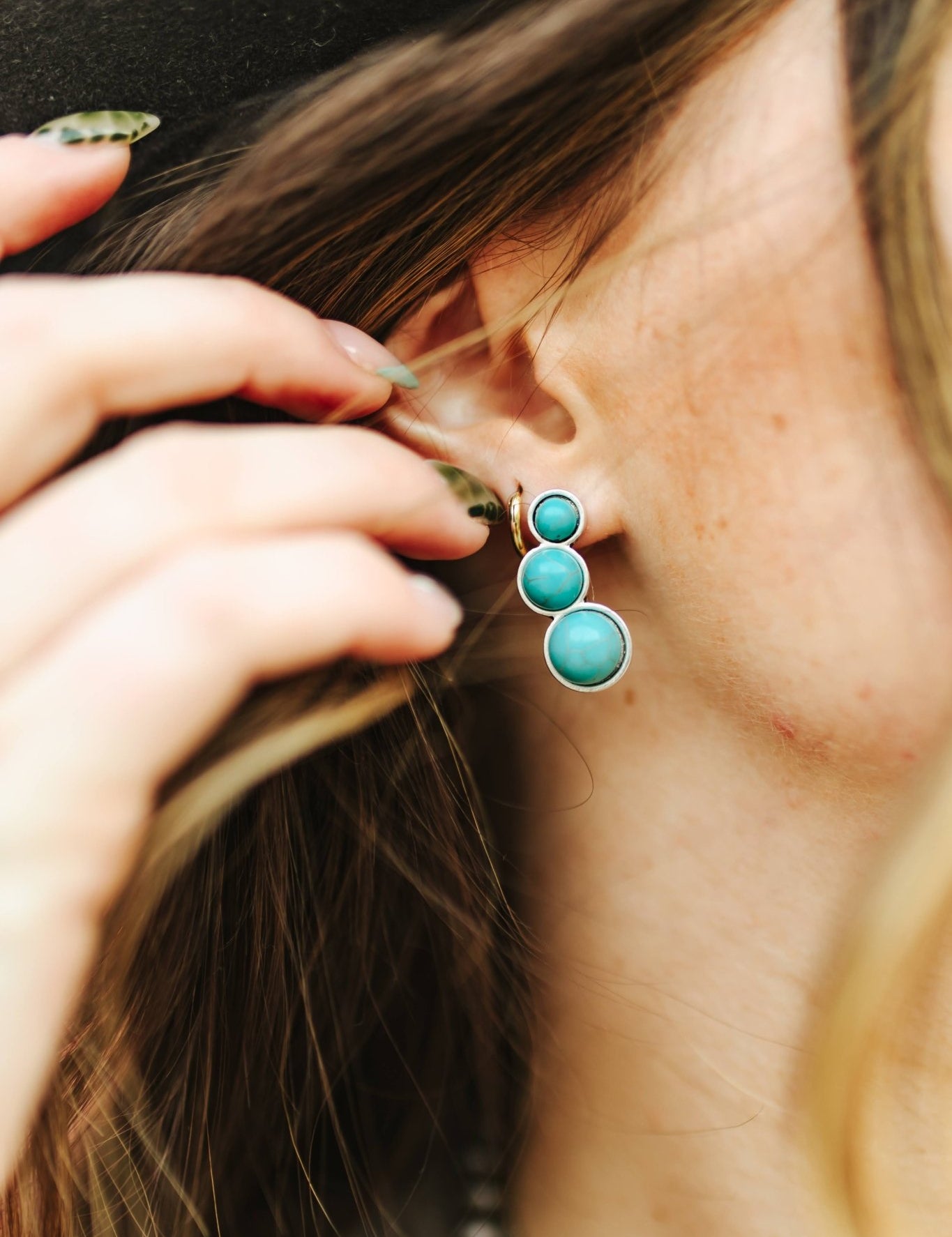 Triple Turquoise Stud Earrings