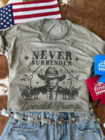 Trump Never Surrender Western Graphic T - shirtOlive AshS