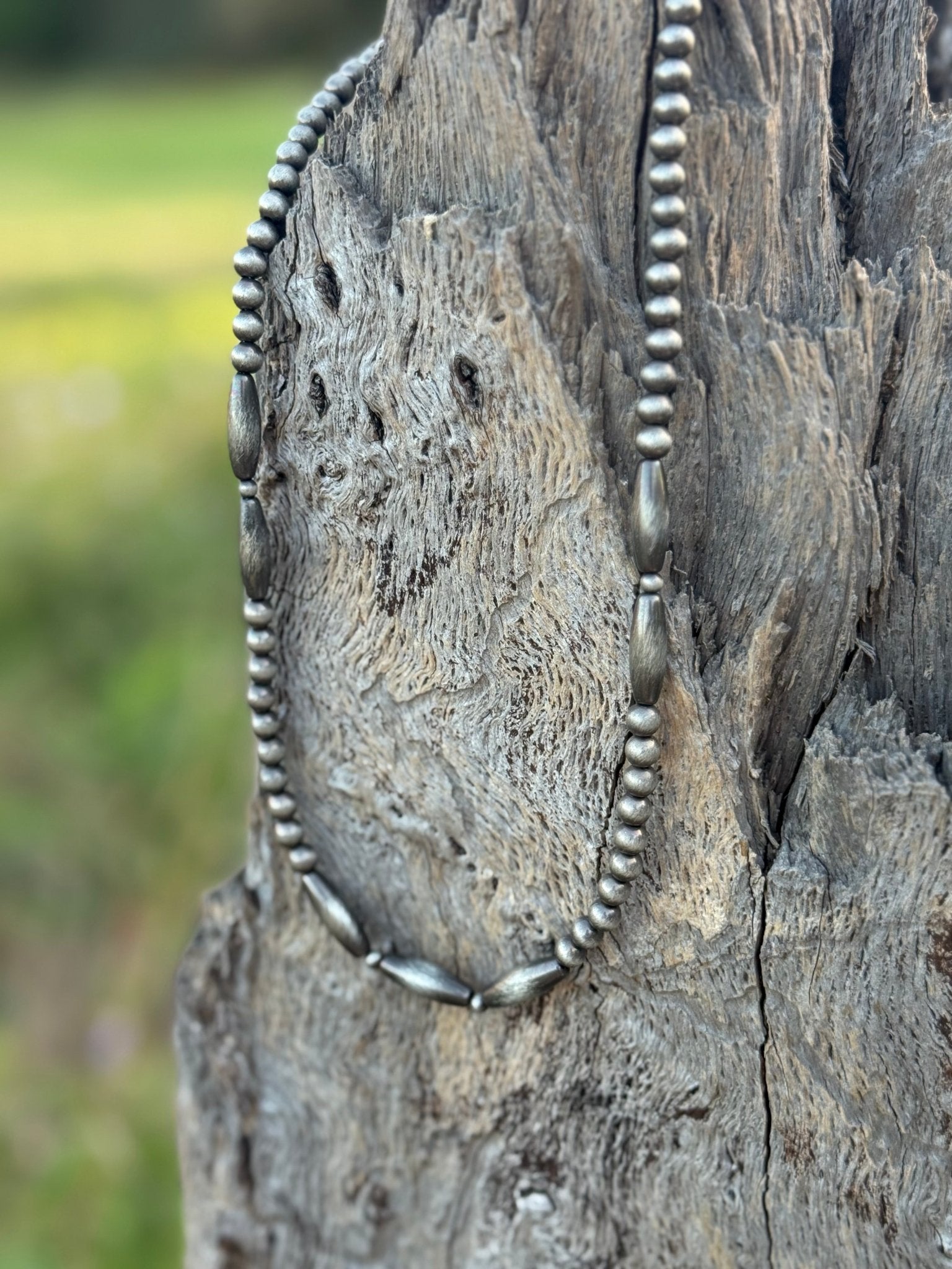 Tube and Round Silver Beads Necklace