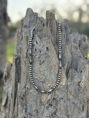 Tube and Round Silver Beads Necklace