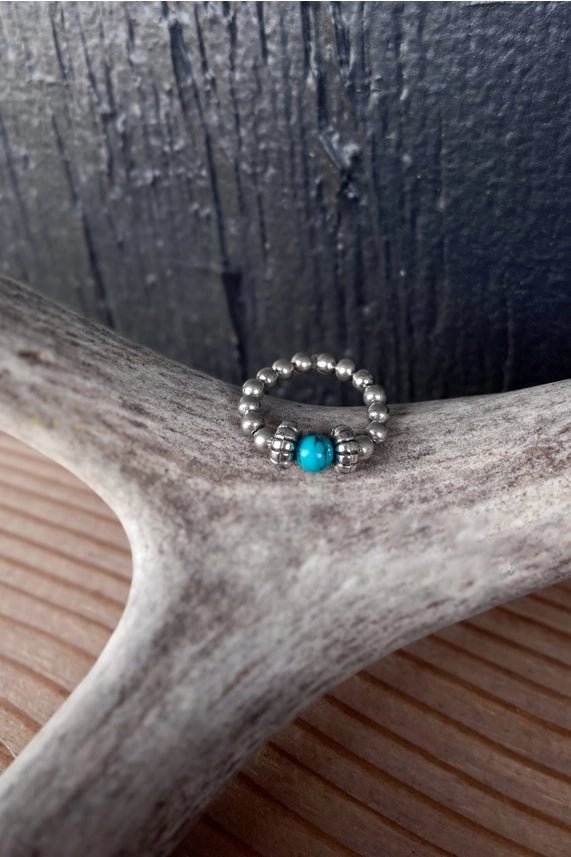 Turquoise Accent Silver Pearl Stretch Ring