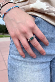 Turquoise Accent Silver Pearl Stretch Ring
