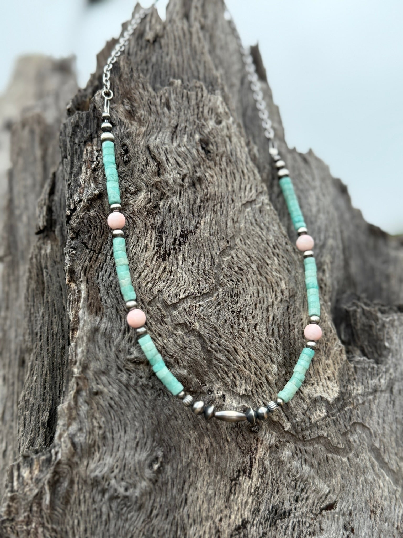 Turquoise And Blush Beaded Necklace