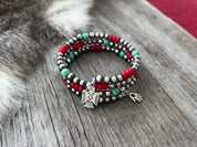 Turquoise and Coral Acai Beaded Wrap Bracelet