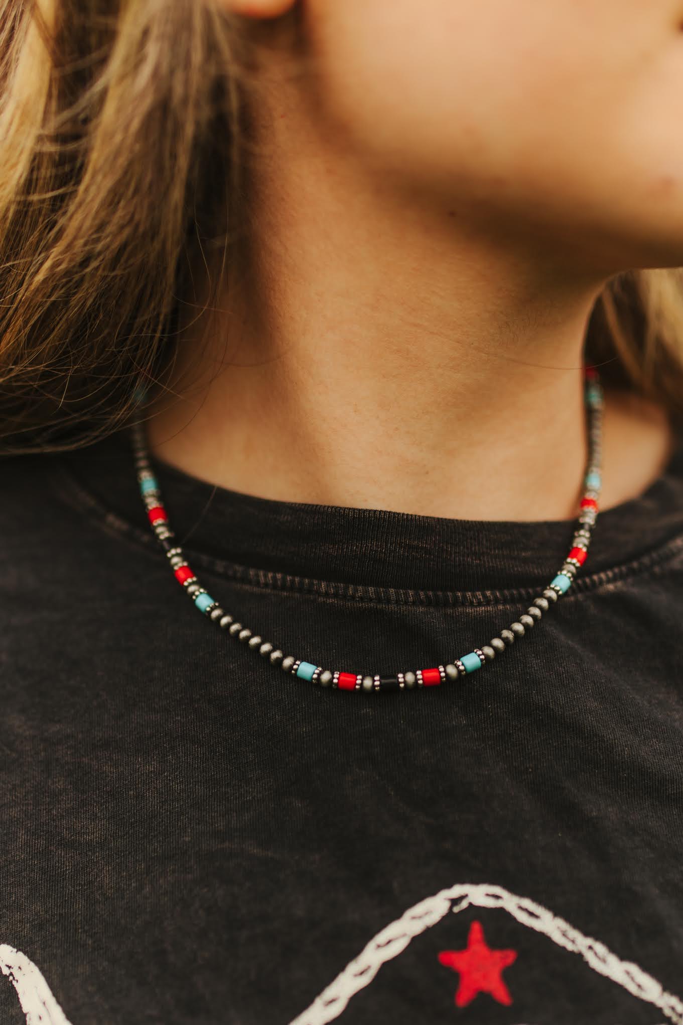 Turquoise and Coral Trinity Beaded Necklace
