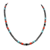 Turquoise and Coral Trinity Beaded Necklace