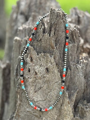 Turquoise and Coral Trinity Beaded Necklace