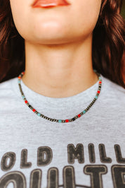 Turquoise and Coral Trinity Beaded Necklace