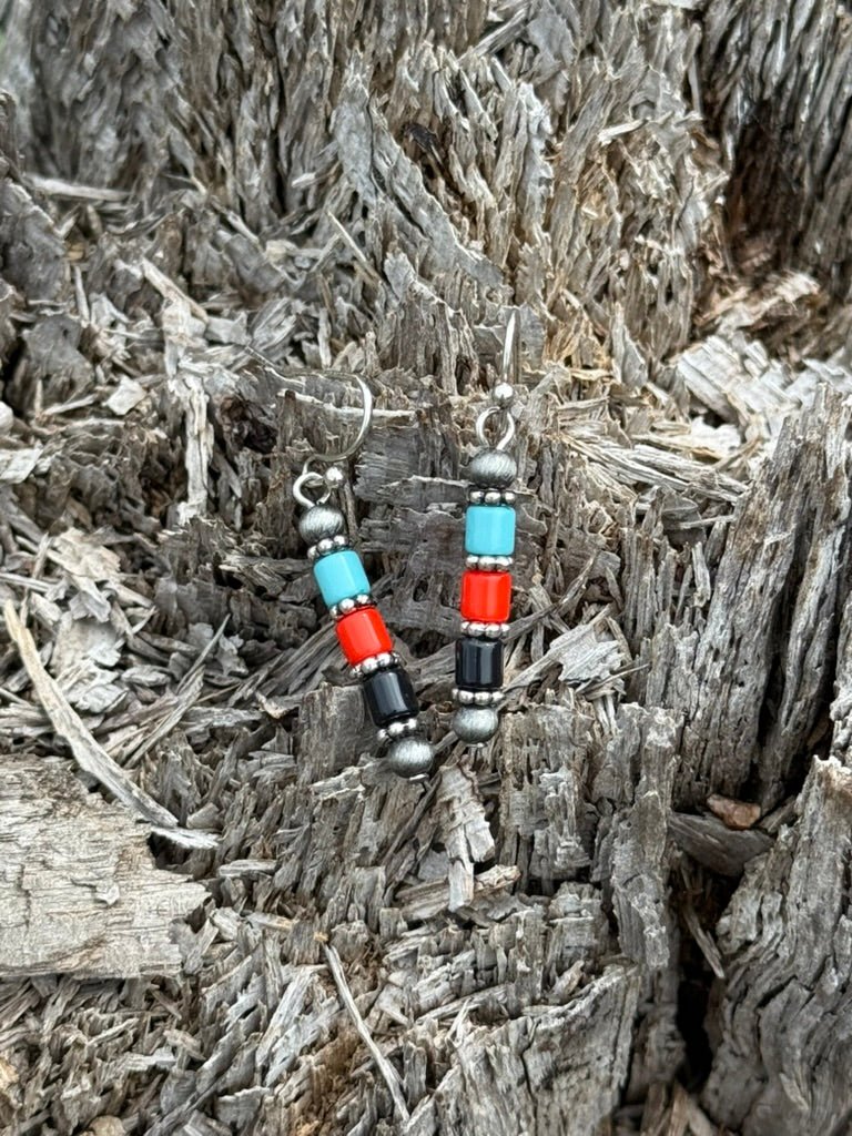 Turquoise and Coral Trinity Dangle Earrings