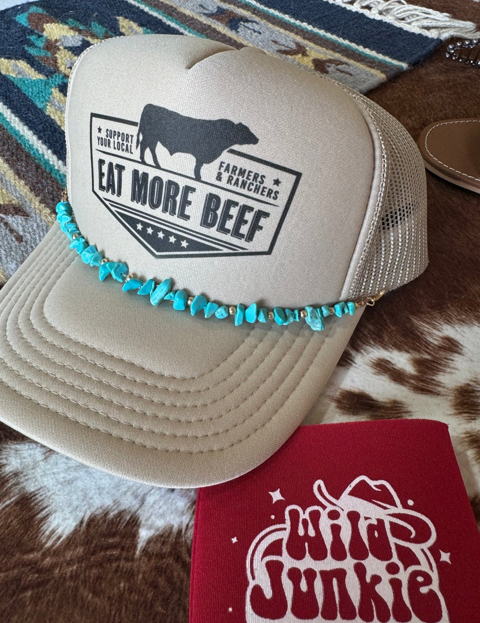 Turquoise and Gold Beads Trucker Hat Chain