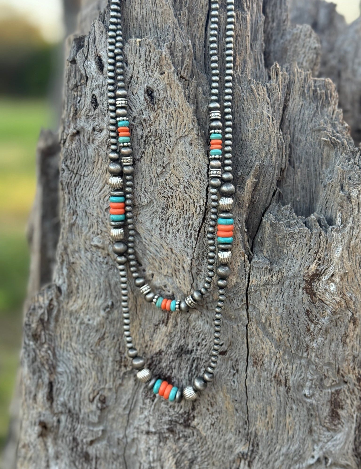 Turquoise and Orange Beaded Layer Necklace