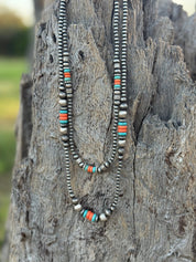 Turquoise and Orange Beaded Layer Necklace