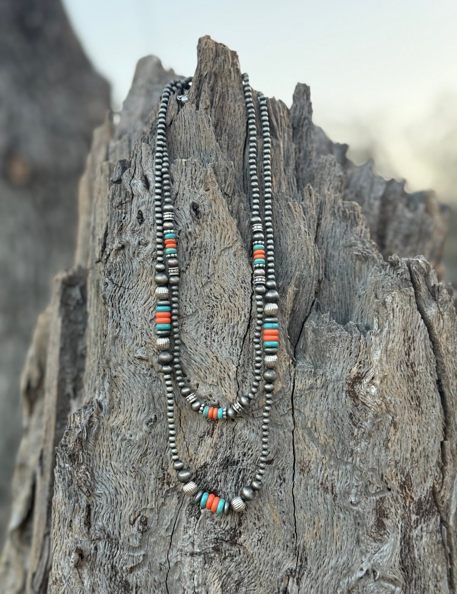 Turquoise and Orange Beaded Layer Necklace
