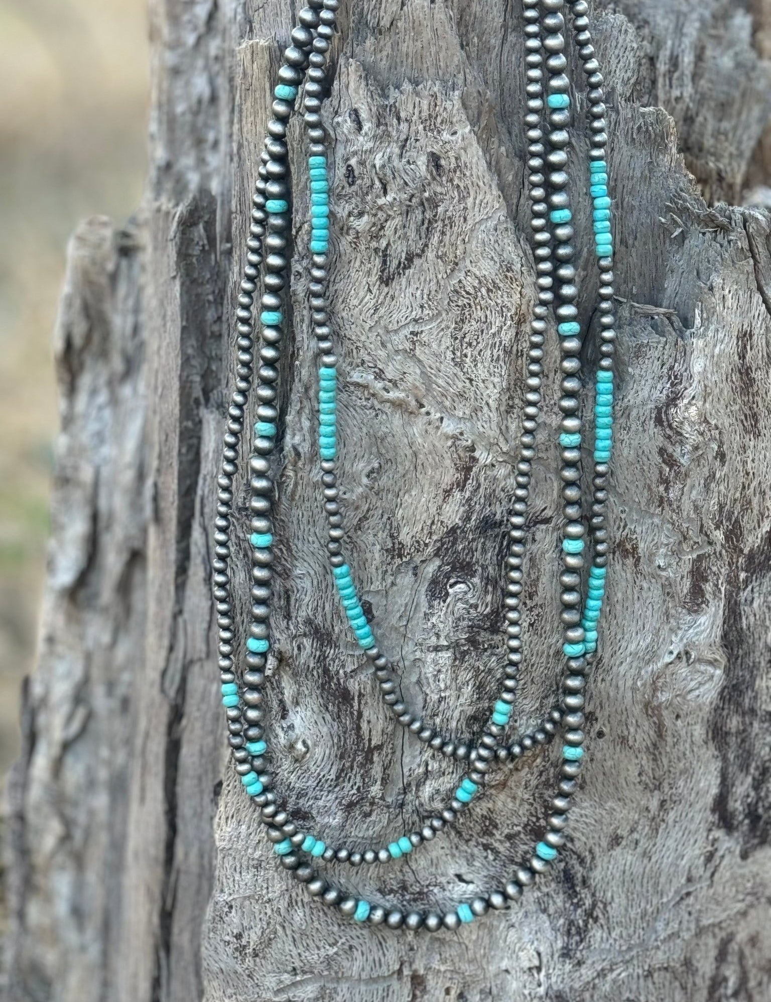 Turquoise and Pearl Triple Strand Necklace