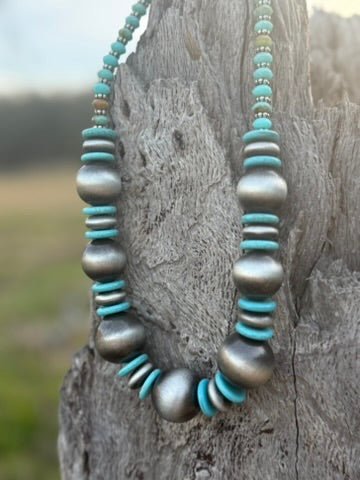 Turquoise And Pearls Graduated Beaded Necklace