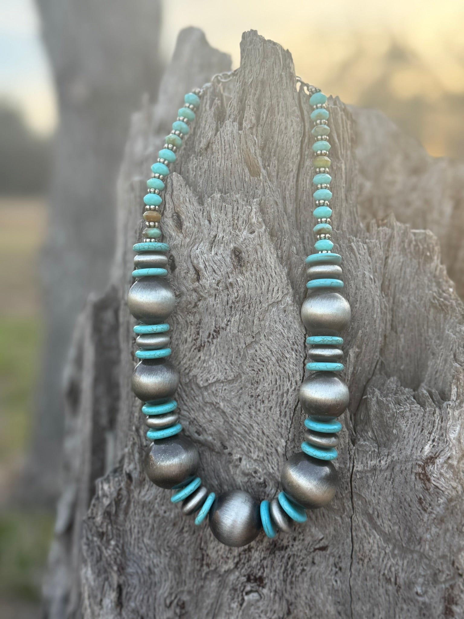 Turquoise And Pearls Graduated Beaded Necklace