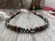 Turquoise and Red Agate Beaded Necklace