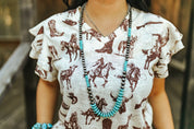 Turquoise and Silver Beaded Long Necklace